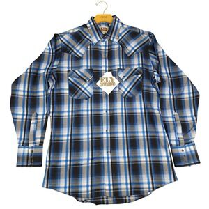 Ely Cattleman Mens Blue Plaid Western Snap Long Sleeve Shirt 152029103-99 Medium